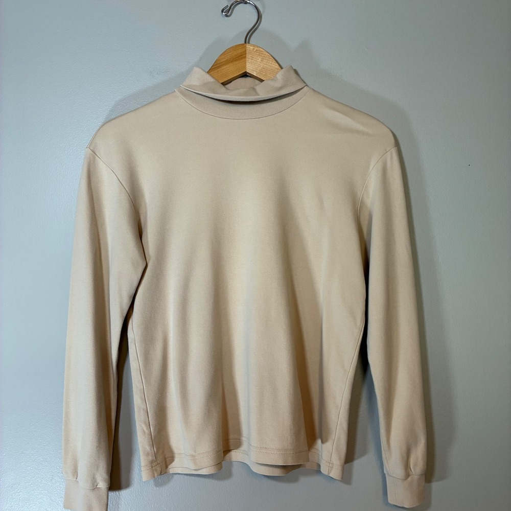 VTG Cascade Blues Beige Cotton Turtleneck Long Sleeve Top Small Tan Neck Shirt